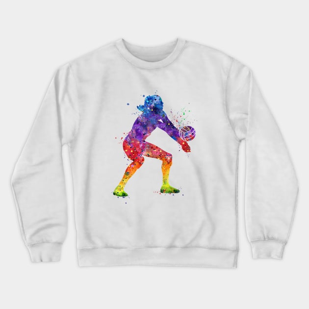 Girl Volleyball Player Watercolor Sport Gift Crewneck Sweatshirt by LotusGifts